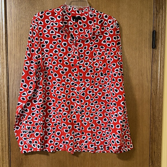 J. Crew red heart print long sleeve blouse shirt size 16 T - Picture 7 of 16